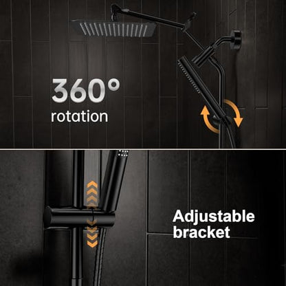 Veken All Metal 10" Luxurious Rain Shower Head with Handheld Spray,Square | Best Dual High Pressure Shower Heads Combo,Double Detachable Showerhead, Adjustable Rainfall,Bathroom Accessories,Matte Black - color: Black Matte, size: 10 Inch