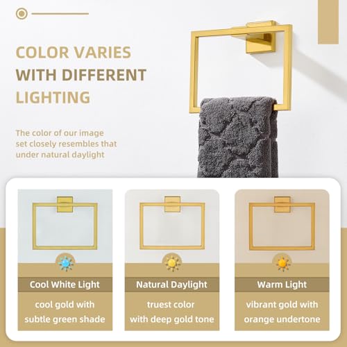 Angle Simple Hand Towel Holder Brushed Dark Gold, Square Towel Ring 7.09" | SUS304 Stainless Steel, Stationary Design for Bathroom Shower Kitchen Wall, Screws Mounted - color: Brushed Dark Gold