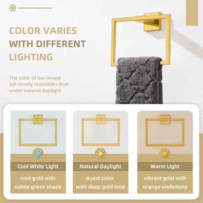 Angle Simple Hand Towel Holder Brushed Dark Gold, Square Towel Ring 7.09" | SUS304 Stainless Steel, Stationary Design for Bathroom Shower Kitchen Wall, Screws Mounted - color: Brushed Dark Gold