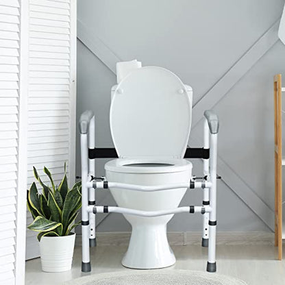 Toilet Safety Rail - Adjustable Free Standing Toilet Armrest with 360° Rotatable Clip, Supports Up to 300 LBS, Ideal for Elderly & Disabled for Enhanced Stability and Safety.