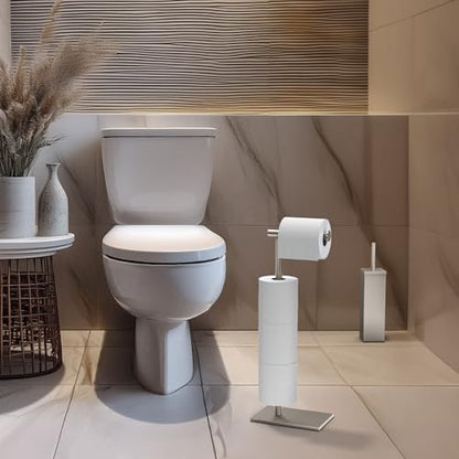 Gatco 1443SN Modern Square Base Toilet Paper Holder Stand with Storage, Satin Nickel, 21.13"H - color: Satin Nickel