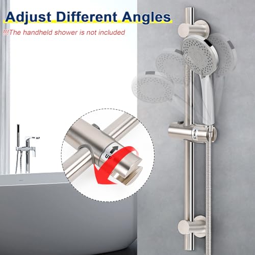 NearMoon Shower Slide Bar with Height/Angle Adjustable Handheld Shower Holder, Bathroom SUS 304 Stainless Steel Shower Head Holder for Bath (Adhesive, Brushed Nickel) - color: Brushed Nickel, style: Adhesive