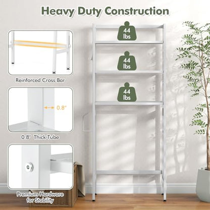 Giantex Over The Toilet Storage, 3-Tier Freestanding Bathroom Space Saver with 2 Hooks, Toilet Paper Holder & Adjustable Bottom Bar, Metal Over Toilet Bathroom Organizer for Restroom, Laundry (White) - color: White