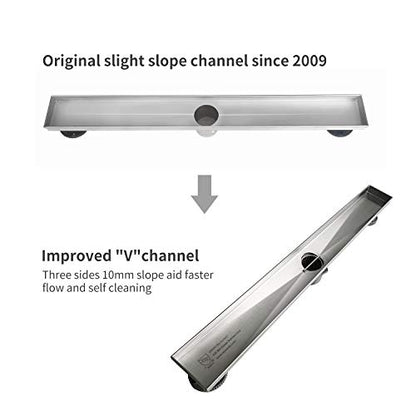 Neodrain 32-Inch Linear Shower Drain-Brushed,with Tile Insert Grate | 304 Stainless Steel, Fast Drainage, Rectangle Shower Floor Drain with Leveling Feet & Hair Strainer, Fits Bathroom, Balcony - color: Brushed, size: 32 IN