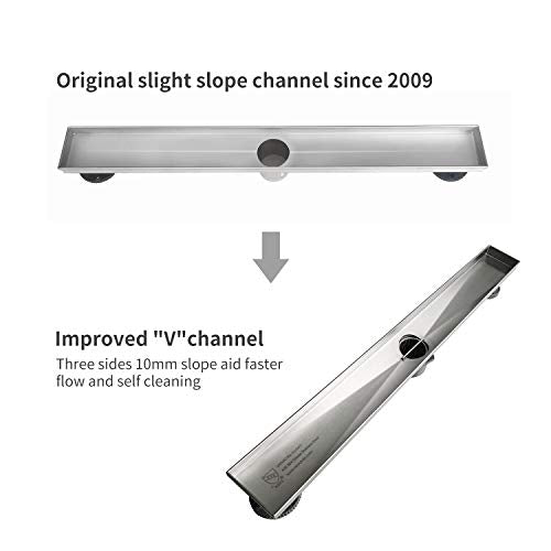 Neodrain 32-Inch Linear Shower Drain-Brushed,with Tile Insert Grate | 304 Stainless Steel, Fast Drainage, Rectangle Shower Floor Drain with Leveling Feet & Hair Strainer, Fits Bathroom, Balcony - color: Brushed, size: 32 IN