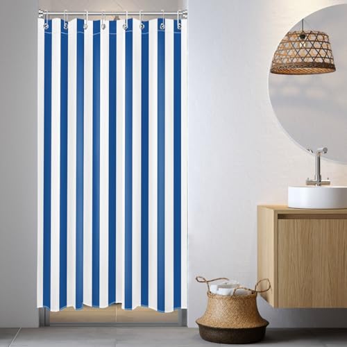 Small Stall Shower Curtain 48 x 68 Inch, Blue and White Striped Half Size Liner, Modern Farmhouse Narrow Curtain for Bathroom Decor, Fabric Set With Hooks - color: Blue, size: 48"W x 68"L (Pack of 1)