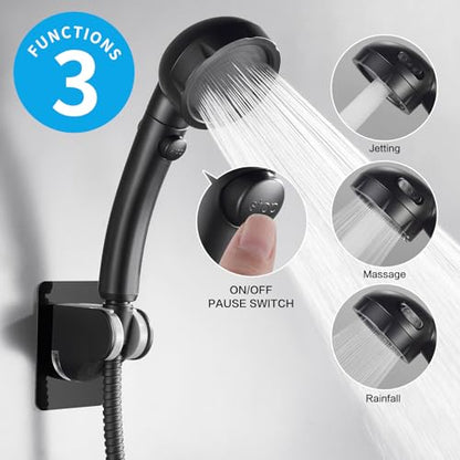 RV & Camper High Pressure Handheld Shower Head with Pause Button | 3 Spray Modes with ON/OFF Switch, Detachable Dog Shower Attachment, Pet Shower Wand with Bracket & Hose, Matte Black - color: Black