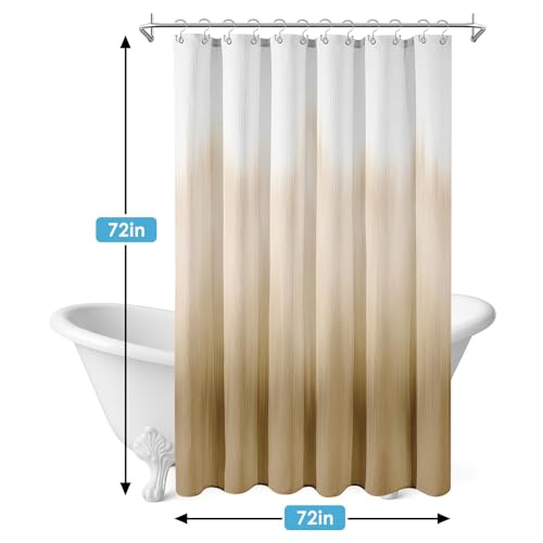 3 in 1 Shower Curtain and Liner,72 x 72 inch, Abstract Tan | Boho Modern Shower Curtain and PEVA Liner Set with 12 Rust-Resistant Metal Hooks, Waterproof Fabric Curtains for Bathroom - color: Abstract Tan
