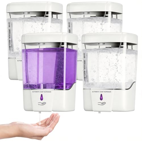 4 Pack Automatic Soap Dispenser Wall Mount,Touchless Liquid Soap Dispenser,Battery Operated,600 ml / 20 oz Commercial Hand Detergent Dispenser for Office Home Kitchen School Bathroom Hotel (White) - color: White