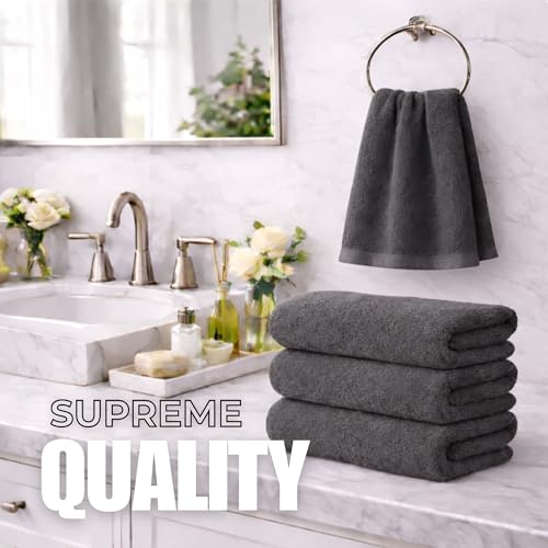 Set of 6 Luxurious Hand Towels for Bathroom, 16x28 inches, 100% Cotton, Ultra-Soft, Absorbent & Durable, 600GSM Bathroom Hand Towel - Ideal for Gym, Bath, Spa Use (Grey, 6 Pack) - color: Grey