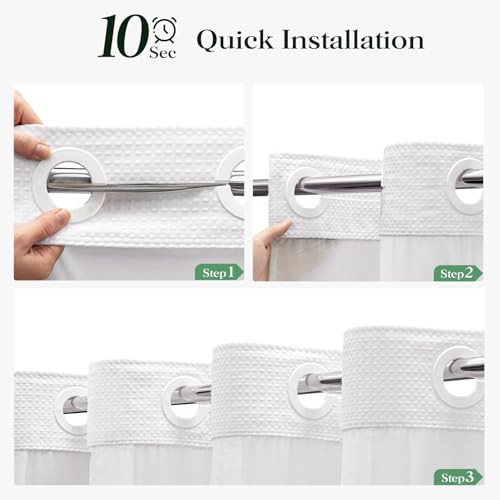 White Hook Free Waffle Shower Curtain & Snap-in Fabric Liner,54x75 | Less Time to install, 3 in 1 Fabric Shower Curtain and Liner Set with Magnets, Stall, Shower Curtains for Bathroom - color: A White, size: 54"W x 75"L (Pack of 1)