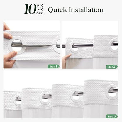 White Hook Free Waffle Shower Curtain & Snap-in Fabric Liner,54x75 | Less Time to install, 3 in 1 Fabric Shower Curtain and Liner Set with Magnets, Stall, Shower Curtains for Bathroom - color: A White, size: 54"W x 75"L (Pack of 1)