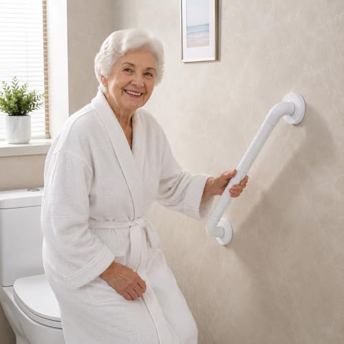 60cm Anti-Slip Bathroom Grab Bar 2 Pack, Stainless Steel Safety Shower Handrail with Non-Slip Textured Grip, Wall Mount Toilet Balance Support Rail for Elderly Seniors Disabled, White