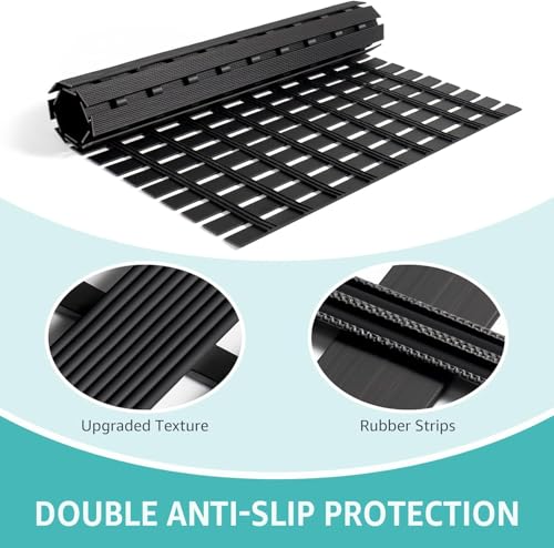 OTHWAY Large Shower Mat, 35.4 x 24 Inch No Suction Cup Shower Mat Non Slip, Quick Drain Non Slip Shower Mats for Inside Shower, Heavy Duty Curlable PVC Stand up Shower Floor Mat, Black - color: Black