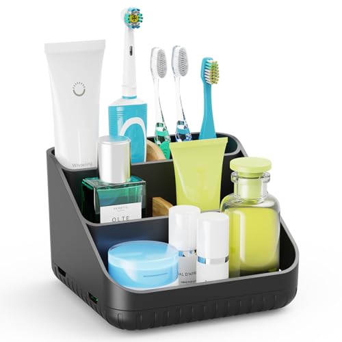 Chintu Toothbrush Holders Bathroom Countertop Organizer-Electric Tooth Brushing Holder 6 Slots Toothbrush Caddy for Counter Organization Kids Family Toothpaste Holder for Vanity Storage Black - color: Black