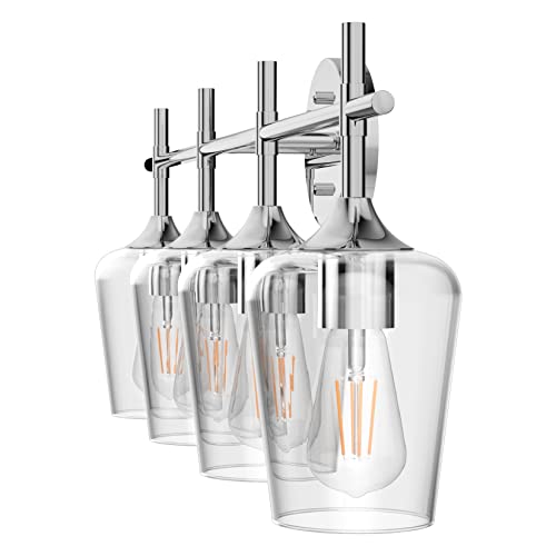 Ralbay Chrome Bathroom Vanity Light - 4 Light Industrial Farmhouse Style, Clear Glass, Over Mirror - color: Chrome, size: 4-Light