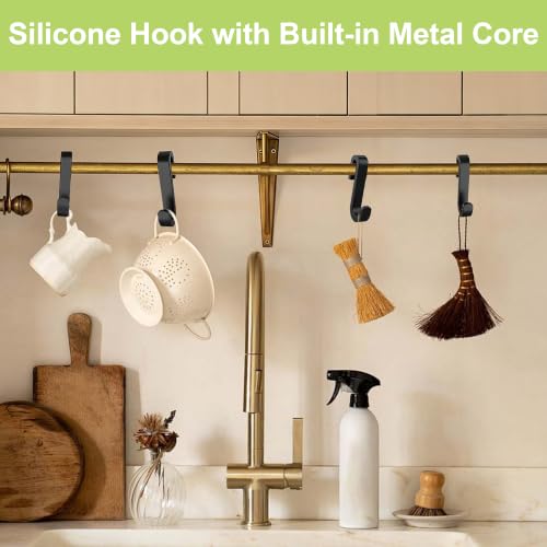 Shower Caddy Hook 2Pcs No Drilling Over Door Towel Hook Heavy Duty Silicone-Coated Frameless Glass Door Metal Hooks for Bathroom Kitchen (Black) - color: Black（metal inside)
