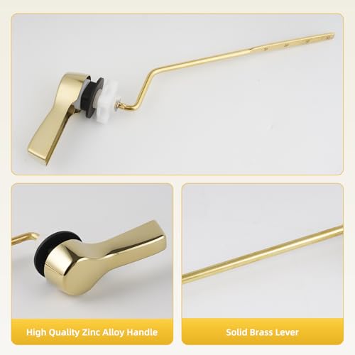 Universal Metal Shiny Gold Toilet Handle Lever Replacement Kits, Side Mount | Solid Brass Toilet Flush Handle Compatible with Kohler/American Standard/ TOTO/Gerber, Stainless Steel Chain, Easy to Install - color: Polished Gold, style: Side Mount Design