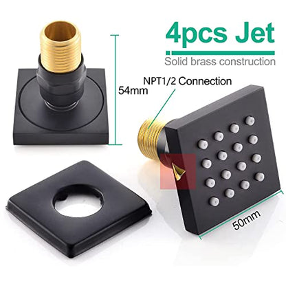 Rain Shower System,12 Inch Wall Mounted Rain Shower Head with Body Jets and Handheld Shower, Push Button Thermostatic Shower Faucet Set, Can Use all Options at a Time, Matte Black - color: Matte Black, style: 12inch+4 body jets