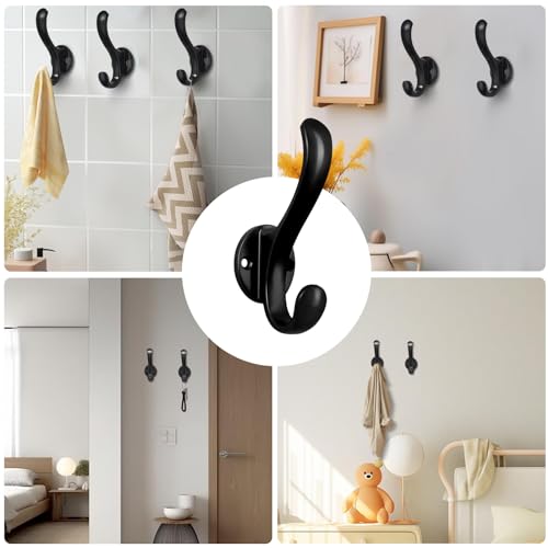 6 Pack Coat Hooks Wall Mount Heavy Duty Utility Retro Double Hooks for Hanging Coats,Hat, Towel, Key, Robe, Scarf, Bag, Cap (Black) - color: 6 Pack-Black