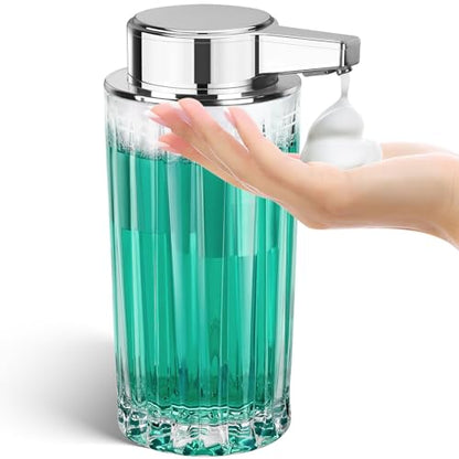Automatic Soap Dispenser Foam for Kitchen: 11 OZ Glass Touchless Clear Auto Foaming Soap Dispenser for Bathroom - Hand Dish Lotion Home Countertop Kids - Family Couple - color: Vertical Stripe Style Foam