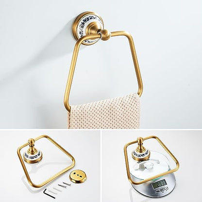 Antique Bronze Bathroom Hardware Set,Adjustable Towel Rack, Toilet Roll Paper Holder,Hand Towel Holder,Hook, Bathroom Accessories Set Wall Mounted,Porcelain Design - color: 4-piece Set