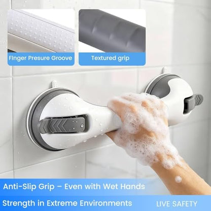 2PK Grab Bars for Shower Handle, Elderly Assistance Products, Grey | Seniors Removable Bar Safety, Suction Cup for Bathtubs and Showers/Bathroom/Walls, Heavy Duty Handrails Grip, No Drilling - color: Grey-2 PACK