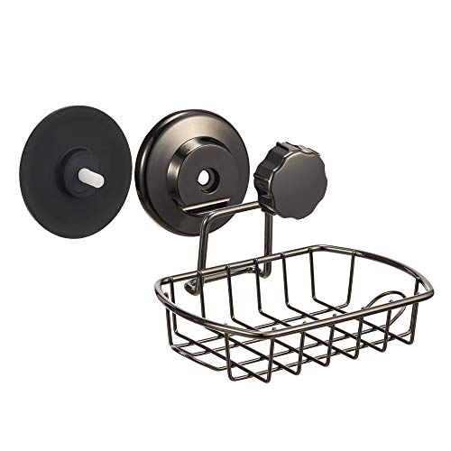 SANNO Suction Cup Soap Holder with Hooks, Soap Dish Saver Tray Bar Soap Sponge Holder for Shower Wall, Bathroom, Tub and Kitchen Sink Black Nickel - color: Black Nickel