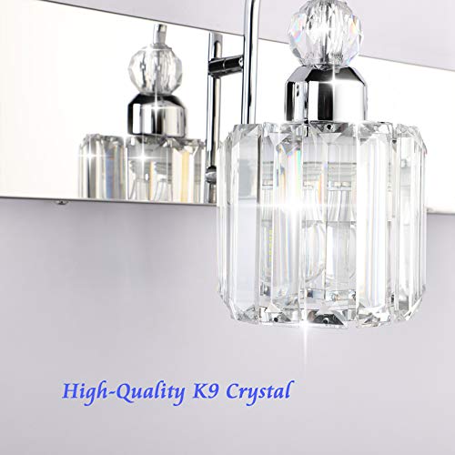 Ralbay Modern LED Crystal Bathroom Vanity Lights 4-Lights Stainless Steel Crystal Vanity Lights Over Mirror Modern Crystal Bathroom Vanity Lighting Fixtures - color: Round-Chrome, size: 4-light