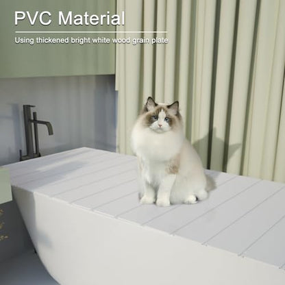Bathtub Tray, Anti-dust Bathtub Cover, Bath Insulation Cover(59×27×0.24in) | Foldable PVC Shutter Bath Lid Fit Most Tubs, Can Store Wine Glass, Books, Tablets, Cellphones, White - size: 150×70×0.6CM