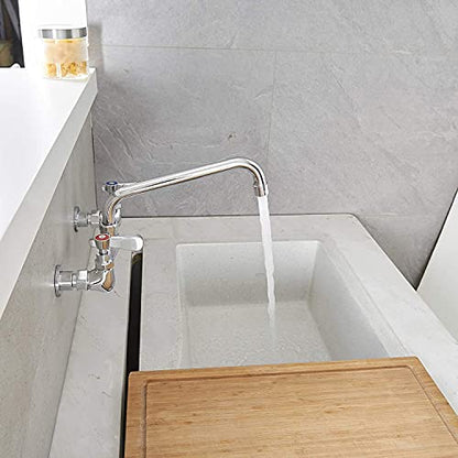 Wall Mount Kitchen Faucet with 10 Inch Swivel Spout, Chrome | Lead-Free Brass,8 Inches Center,Dual Handle Hot & Cold Mixer, Commercial Faucet for Restaurant/Laundry/Utility Sinks - size: 10 Inch