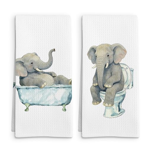 Funny Elephant Decor Hand Towels Set of 2, Elephant Gifts for Kids Women Hand Towel, Cute Forest Jungle Animal Decorative Towels for Bathroom Washroom, Elephants Lover Bathroom Decor, 16x24in - color: Elephant
