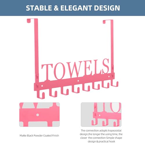 Azmoncy Over The Door Hooks - Wall Mount Towel Hanger with 8 Hooks for Bedroom Bathroom Pool Kitchen Towels, Bag, Coats - Pink - color: Pink