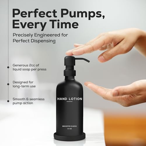 Black Glass Lotion Dispenser with Pump by Brighter Barns - Hand Lotion Dispenser Bathroom Set & Tray - Modern Bathroom Decor in Airbnb, Apartment Rental Properties, Guest House, Hotel Lobby (Black) - color: Black L