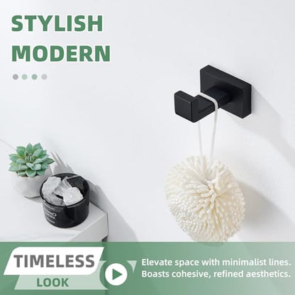 Suyar Matte Black Towel Hook, Coat Robe Holder for Bathroom Wall | SUS304 Stainless Steel, Screw Mount - color: Matte Black