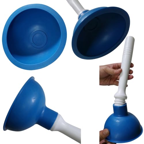 NewFerU Drain Plunger, Small 4-Inch Sink Clog Remover, Mini Hand Unclogger | Rubber Cup Plumber Helper, Force Tiny Compact Tool with 9 inch Short Handle for Kitchen Bathroom, Toilet, Shower, Bath Tub - color: Blue
