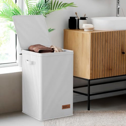 Simple Houseware Foldable Laundry Hamper Basket with Lid and Bag, Pink | Heavy Duty 600D Polyester, Water-Resistant Surface - color: White
