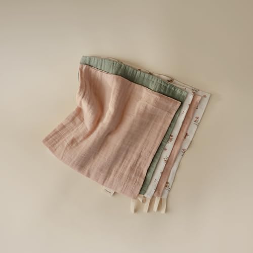 mushie Muslin Organic Cotton Washcloths 5-Pack (Pink Flowers Combo) | Soft Wipes for Baby Cleanups and Bathing - color: Pink Flowers Combo