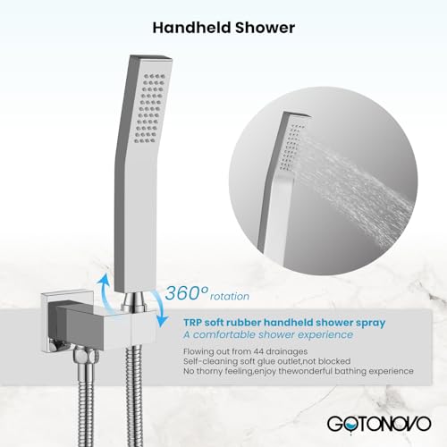 gotonovo Rainfall Bathroom Shower System Rain Shower Head and Handle Set Wall Mounted Shower Complete Combo Solid Brass Pressure Balancing Shower Mixer Valve 16 Inch Polished Chrome - color: Polished Chrome, size: 16 Inch