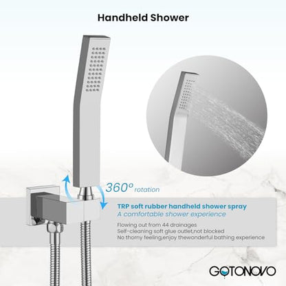 gotonovo Rainfall Bathroom Shower System Rain Shower Head and Handle Set Wall Mounted Shower Complete Combo Solid Brass Pressure Balancing Shower Mixer Valve 16 Inch Polished Chrome - color: Polished Chrome, size: 16 Inch