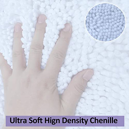 White Bathroom Rugs and Mats Set, 2 Piece Chenille Bath Mat Set, Machine Wash Dry, Non Slip Absorbent Shaggy Bath Rug for Bath Room, Shower and Tub (20" x 32"+16" x 24") Bathroom Rug St Accessories - color: White