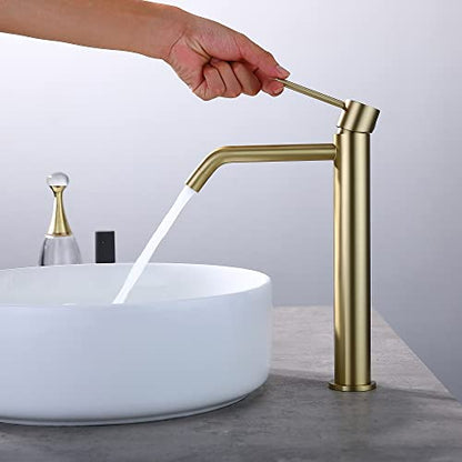 Brushed Gold Vessel Sink Faucet with Pop Up Drain and Supply Lines, Stainless Steel Gold Vanity Faucet Single Hole, JXMMP Single Handle Bathroom Faucet Gold, JXM1001BG - color: Brushed Gold, size: Tall Faucet