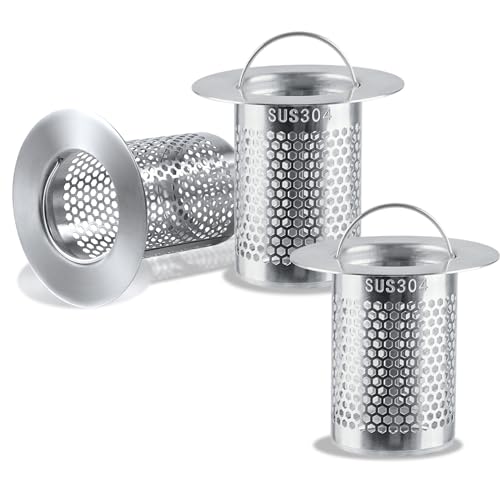 3Pcs Sink Drain Strainer Shower Strainer Hair Catcher Floor Drain Filter | with Handle Stainless Steel Drainer Filter Used to Prevent Clogging of Kitchen Sinks - size: 2.17"&2.17"&2.17"