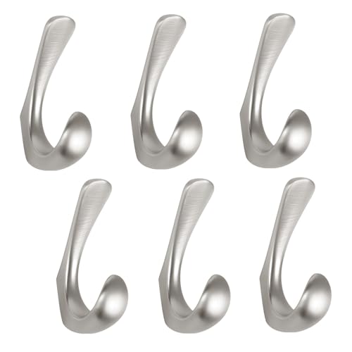 6 Pack Towel Hooks for Bathrooms Wall Mounted, Brushed Nickel Bathroom Hooks for Towels, Robe & Towel Hook for Wall, Modern Bath Towel Hook - color: Brushed Nickel, size: 6 Pack