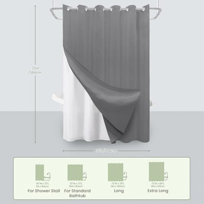 Inhousolu No Hook Shower Curtain with Removable Snap-in Liner, Waffle Weave 230 GSM Polyester, Weighted Hem, Water Repellent Washable, 72 x 72 Inch, Gray - color: Grey, size: 72"W x 72"L (Pack of 1)