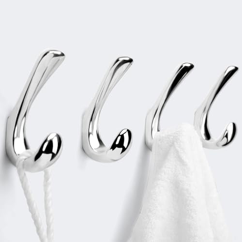 4 Pack Towel Hooks for Bathrooms Wall Mounted, Polished Chrome Bathroom Hooks for Towels, Robe & Towel Hook for Wall, Modern Bath Towel Hook - color: Polished Chrome, size: 4 Pack