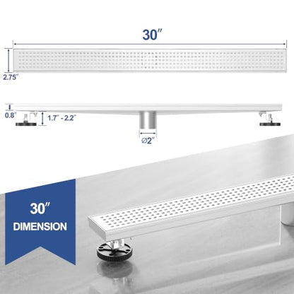 Neodrain 30" Linear Shower Drain, Brushed 304 SS Bathroom Linear Drain,cUPC | Brushed Nickel Shower Drain with Quadrato Grate& Adjustable Feet, Long Rectangle Shower Floor Drain in Bathroom, Balcony etc - color: Brushed Nickel, size: 30 In