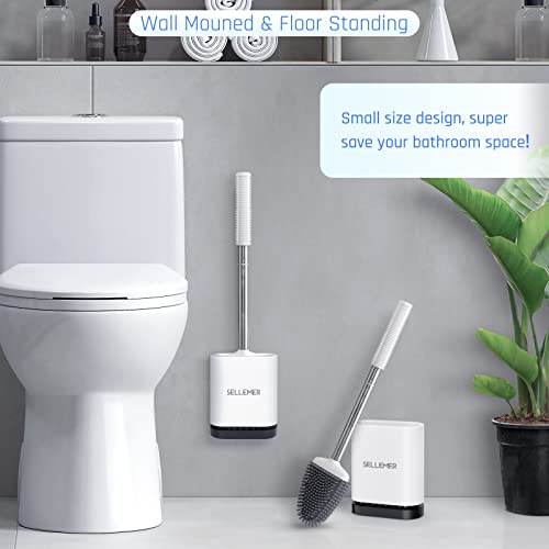 Silicone Toilet Brush, Ventilation Slots Base Holder 3 Pack, White | Flexible Bristles Flat Head for Rim, Hair Tangle-Free, Easy to Clean, Compact Design, Rustproof Handle, for Toilet/Sink/Tub - color: White-3pcs
