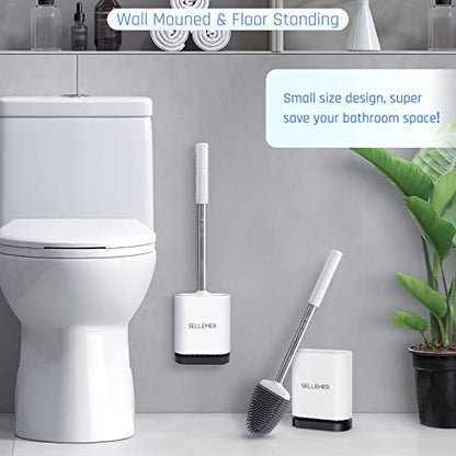 Silicone Toilet Brush, Ventilation Slots Base Holder 2 Pack, White | Flexible Bristles Flat Head for Rim, Hair Tangle-Free, Easy to Clean, Compact Design, Rustproof Handle, for Toilet/Sink/Tub - color: White-2pcs