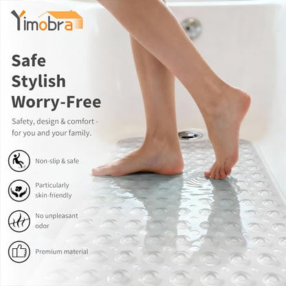 Yimobra Non Slip Bathtub Mat 40 x 16 Inch, Extra Long Shower Mat with Drain Holes, Machine Washable Baby Bath Mats, Strong Suction Cups for Bathroom Floor, Clear - color: Clear